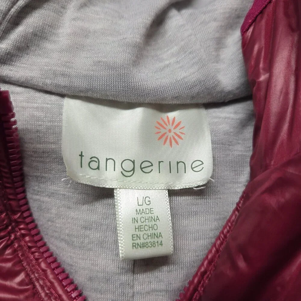 Tangerine Large "Ruby Red" Hooded Full Zip Quilted Puff Fall Casual Vest - Picture 7 of 9